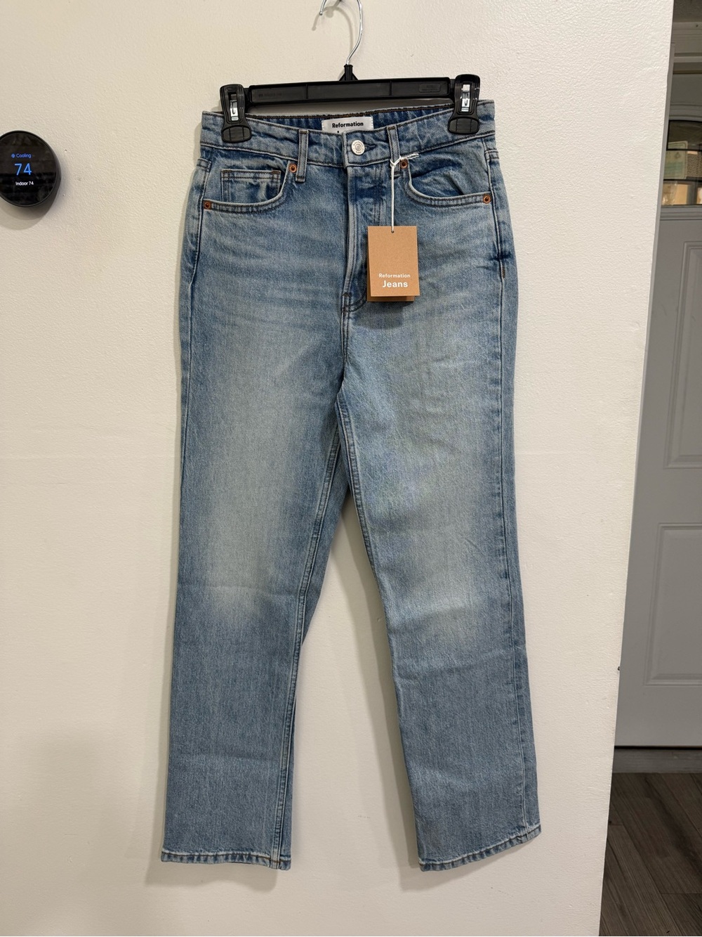 NWT REFORMATION Jeans Cynthia High Rise Straight Colorado Blue Size 25